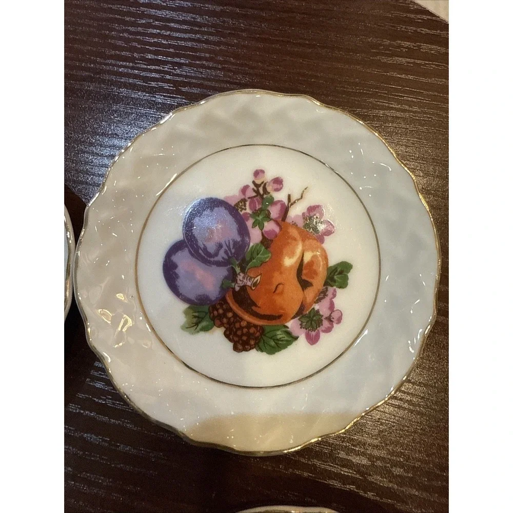 4 Schumann‎ Arzberg Bavaria Fruit Flower Saucer Plates Gold Trim VINTAGE RARE 4